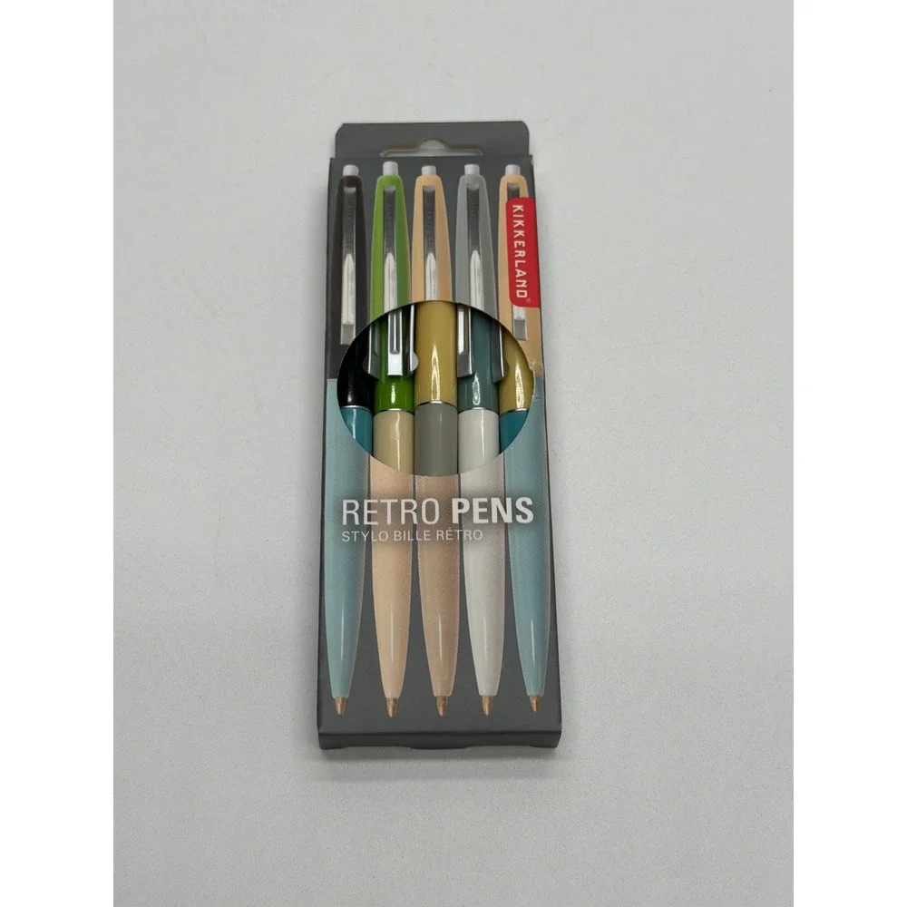 Kikkerland Retro Pens Set of 5 Black Ink Medium Point 1mm Multicolor 4308-A NEW